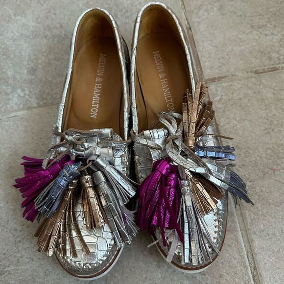 MELVIN & HAMILTON bea 4 silver metallic slip on shoes moccasin size 38 7.5 s - Picture 2 of 9